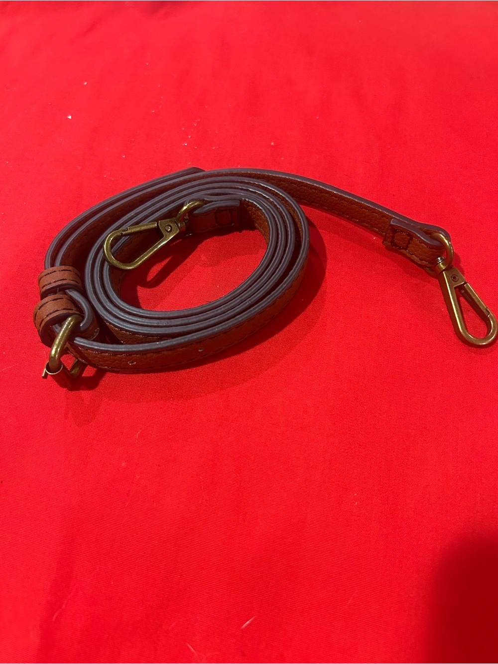 Classic Brown Leather Messenger Bag Strap with Brass Clips